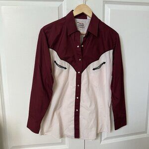 Vintage ELY Country Charmers Pearl Snap Shirt Womens L White Red Rodeo Western